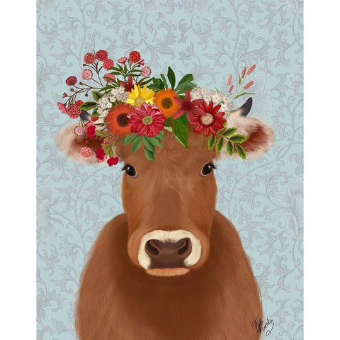 Cow Bohemian 1 Gold Ornate Wood Framed Art Print with Double Matting by Fab Funky