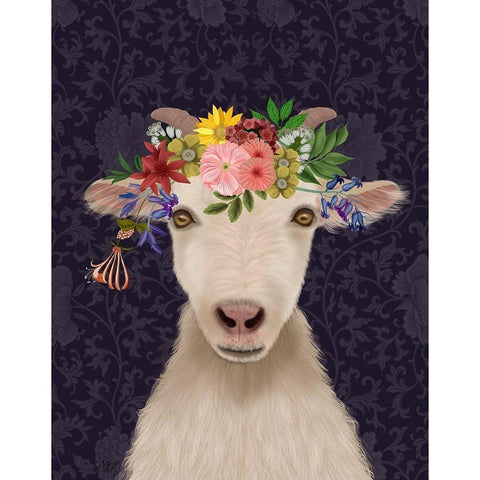 Goat Bohemian 1 Black Modern Wood Framed Art Print by Fab Funky