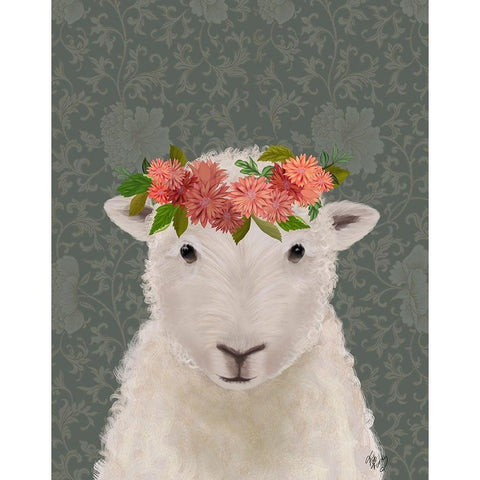 Sheep Bohemian 1 White Modern Wood Framed Art Print by Fab Funky