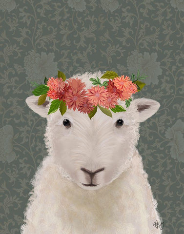 Sheep Bohemian 1 White Modern Wood Framed Art Print with Double Matting by Fab Funky