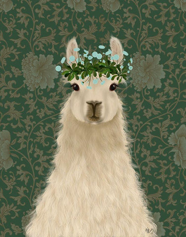 Llama Bohemian 1 White Modern Wood Framed Art Print with Double Matting by Fab Funky