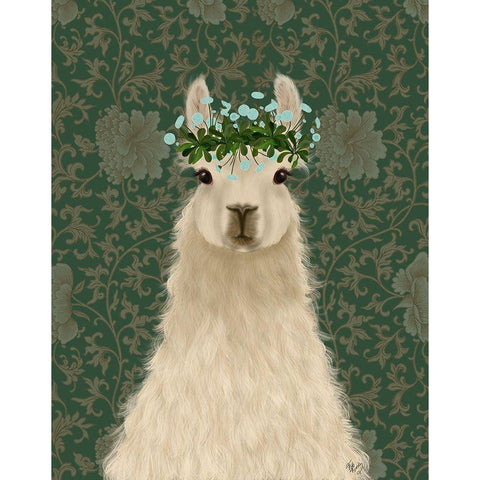 Llama Bohemian 1 White Modern Wood Framed Art Print by Fab Funky