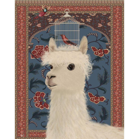 Llama and Birdcage Black Modern Wood Framed Art Print with Double Matting by Fab Funky