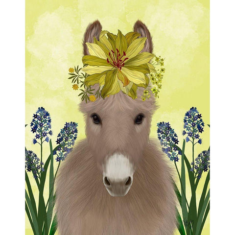 Donkey Sunflower White Modern Wood Framed Art Print by Fab Funky