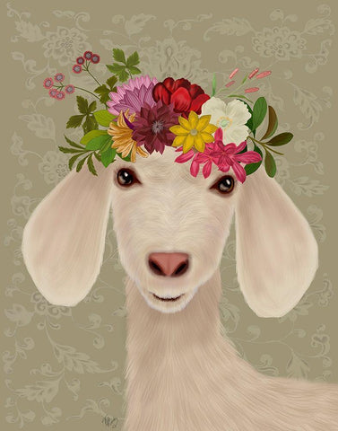 Goat Bohemian 2 Black Ornate Wood Framed Art Print with Double Matting by Fab Funky