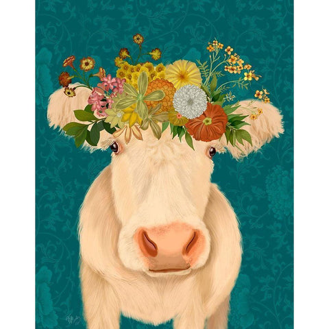 Cow Cream Bohemian 1 Black Modern Wood Framed Art Print by Fab Funky