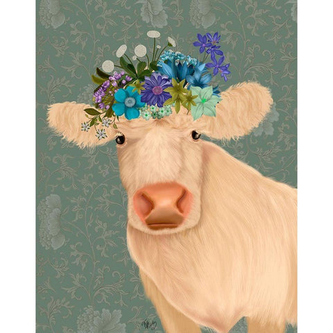 Cow Cream Bohemian 2 Gold Ornate Wood Framed Art Print with Double Matting by Fab Funky