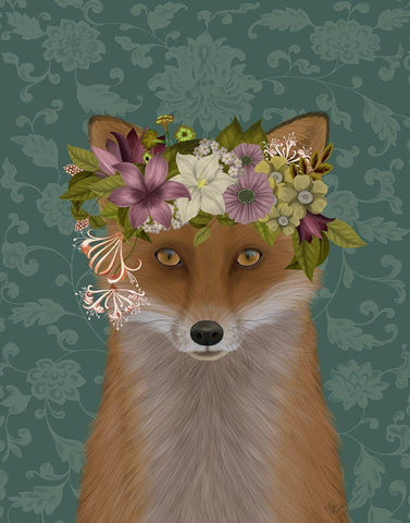 Fox Bohemian White Modern Wood Framed Art Print with Double Matting by Fab Funky