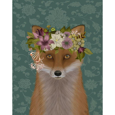 Fox Bohemian Black Modern Wood Framed Art Print by Fab Funky