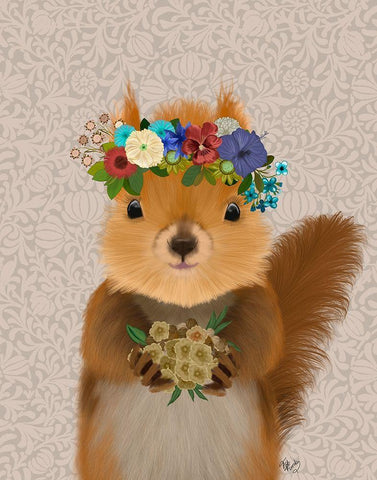 Squirrel Bohemian Black Ornate Wood Framed Art Print with Double Matting by Fab Funky