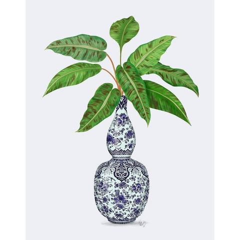 Chinoiserie Vase 1, With Plant Gold Ornate Wood Framed Art Print with Double Matting by Fab Funky