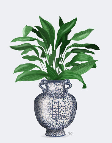 Chinoiserie Vase 2, With Plant White Modern Wood Framed Art Print with Double Matting by Fab Funky