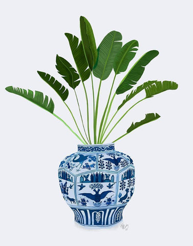 Chinoiserie Vase 5, With Plant White Modern Wood Framed Art Print with Double Matting by Fab Funky
