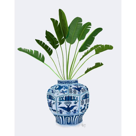 Chinoiserie Vase 5, With Plant White Modern Wood Framed Art Print by Fab Funky