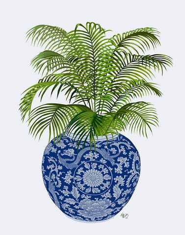 Chinoiserie Vase 6, With Plant Black Ornate Wood Framed Art Print with Double Matting by Fab Funky