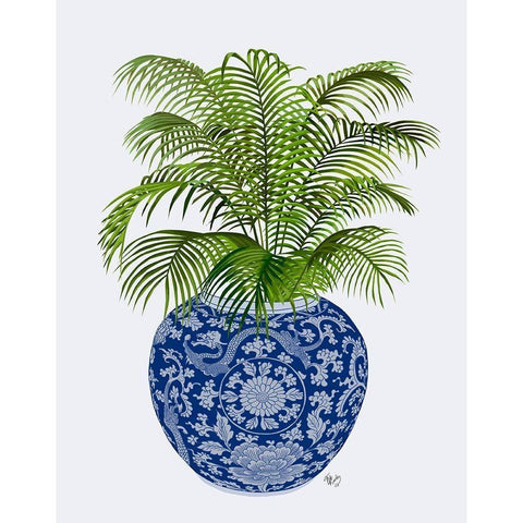 Chinoiserie Vase 6, With Plant Gold Ornate Wood Framed Art Print with Double Matting by Fab Funky