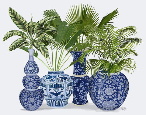Chinoiserie Vase Group 1 White Modern Wood Framed Art Print with Double Matting by Fab Funky