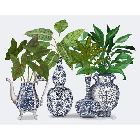 Chinoiserie Vase Group 2 Black Modern Wood Framed Art Print by Fab Funky