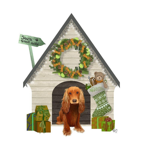 Christmas Des - Christmas Kennel - Cottage Black Modern Wood Framed Art Print by Fab Funky
