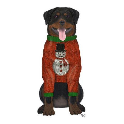 Christmas Des - Rottweiler in Christmas Sweater Black Modern Wood Framed Art Print with Double Matting by Fab Funky