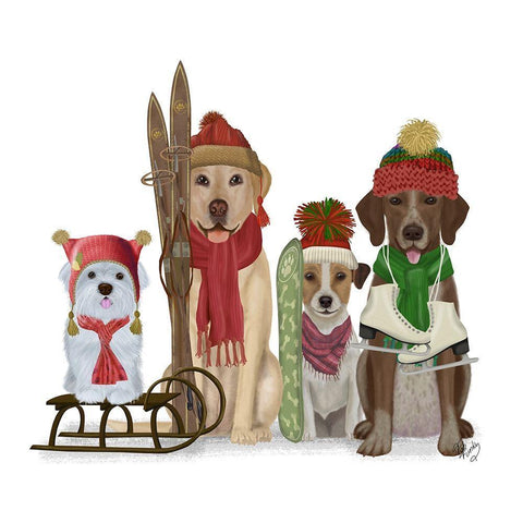 Christmas Des - Winter Sports Fans White Modern Wood Framed Art Print with Double Matting by Fab Funky