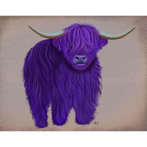 Highland Cow 5, Purple, Full Black Modern Wood Framed Art Print with Double Matting by Fab Funky
