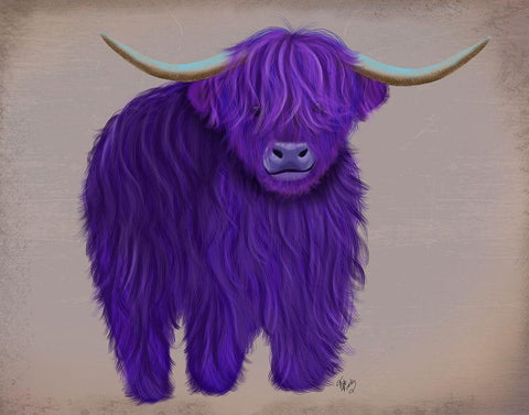 Highland Cow 5, Purple, Full White Modern Wood Framed Art Print with Double Matting by Fab Funky