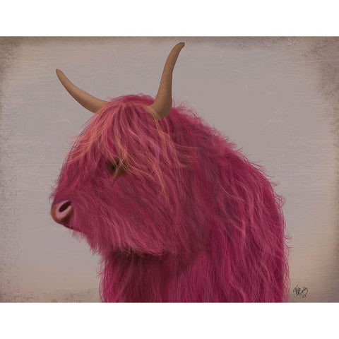 Highland Cow 4, Pink, Portrait Gold Ornate Wood Framed Art Print with Double Matting by Fab Funky