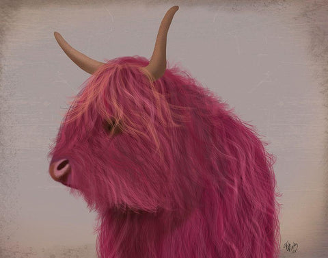 Highland Cow 4, Pink, Portrait White Modern Wood Framed Art Print with Double Matting by Fab Funky