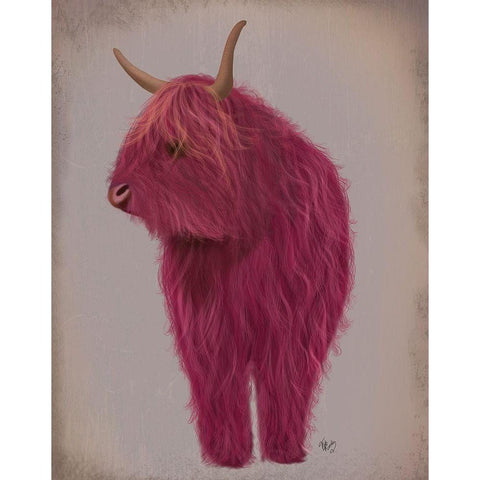 Highland Cow 4, Pink, Full Black Modern Wood Framed Art Print with Double Matting by Fab Funky