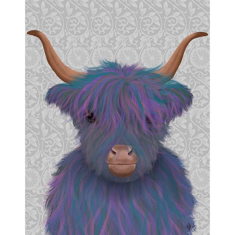 Highland Cow 7, Purple, Portrait Gold Ornate Wood Framed Art Print with Double Matting by Fab Funky