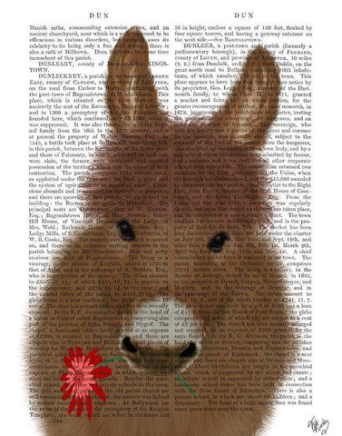 Donkey Red Flower Book Print Black Ornate Wood Framed Art Print with Double Matting by Fab Funky