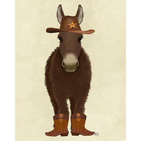 Donkey Cowboy Black Modern Wood Framed Art Print by Fab Funky