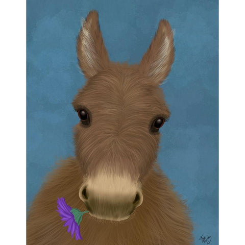 Donkey Purple Flower White Modern Wood Framed Art Print by Fab Funky