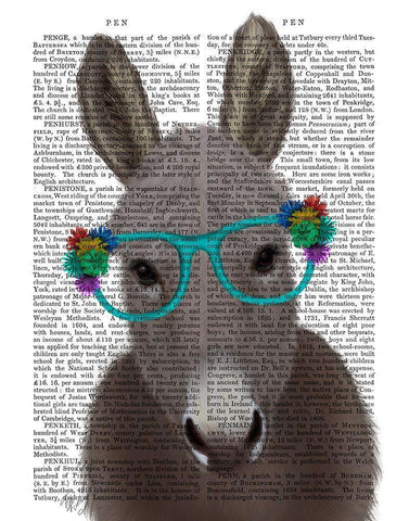 Donkey Turquoise Flower Glasses Book Print White Modern Wood Framed Art Print with Double Matting by Fab Funky