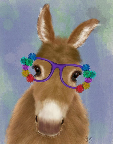Donkey Purple Flower Glasses Black Ornate Wood Framed Art Print with Double Matting by Fab Funky