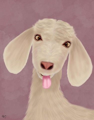 Funny Farm Goat 1 White Modern Wood Framed Art Print with Double Matting by Fab Funky