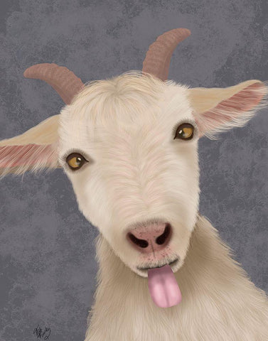 Funny Farm Goat 2 White Modern Wood Framed Art Print with Double Matting by Fab Funky