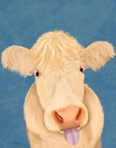 Funny Farm Cow 1 White Modern Wood Framed Art Print with Double Matting by Fab Funky