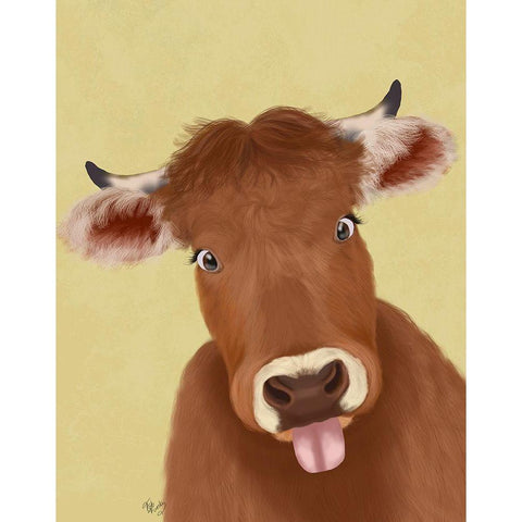 Funny Farm Cow 2 Black Modern Wood Framed Art Print with Double Matting by Fab Funky