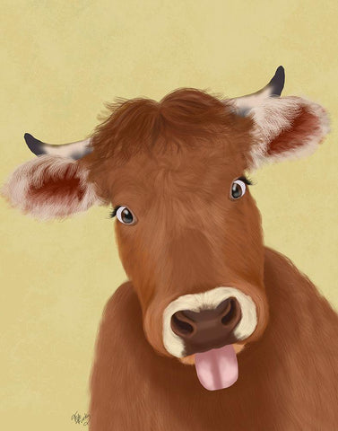 Funny Farm Cow 2 White Modern Wood Framed Art Print with Double Matting by Fab Funky