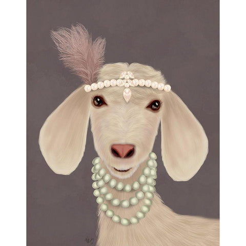 Posh White Goat Black Modern Wood Framed Art Print by Fab Funky