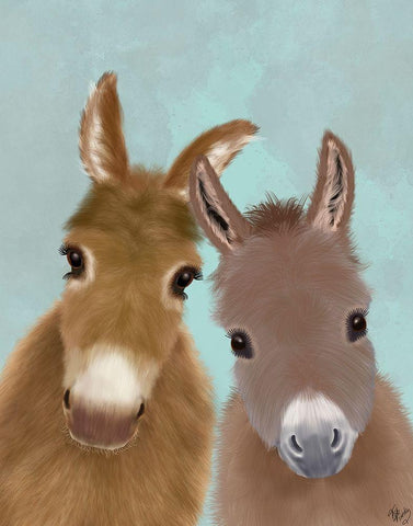 Donkey Duo, Looking at You White Modern Wood Framed Art Print with Double Matting by Fab Funky