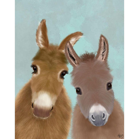 Donkey Duo, Looking at You Black Modern Wood Framed Art Print with Double Matting by Fab Funky