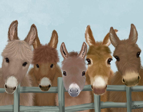 Donkey Herd at Fence White Modern Wood Framed Art Print with Double Matting by Fab Funky