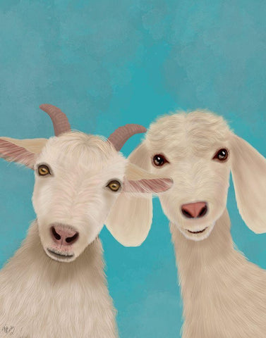 Goat Duo, Looking at You White Modern Wood Framed Art Print with Double Matting by Fab Funky