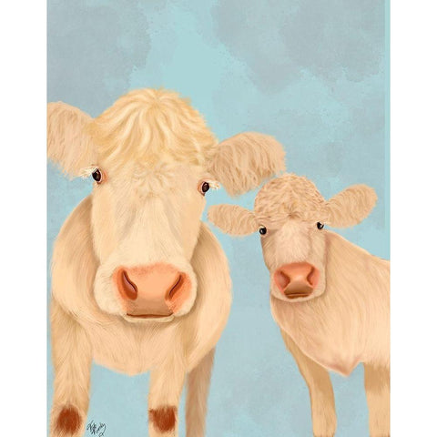 Cow Duo, Cream, Looking at You Black Modern Wood Framed Art Print with Double Matting by Fab Funky