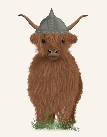 Highland Cow Viking Black Ornate Wood Framed Art Print with Double Matting by Fab Funky
