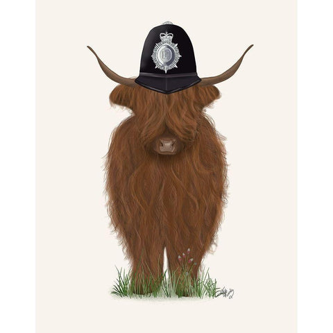 Highland Cow Policeman White Modern Wood Framed Art Print by Fab Funky