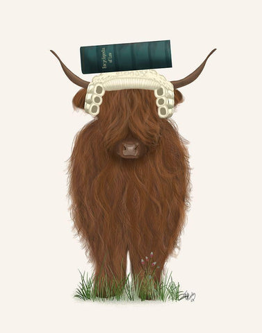 Highland Cow Lawyer White Modern Wood Framed Art Print with Double Matting by Fab Funky